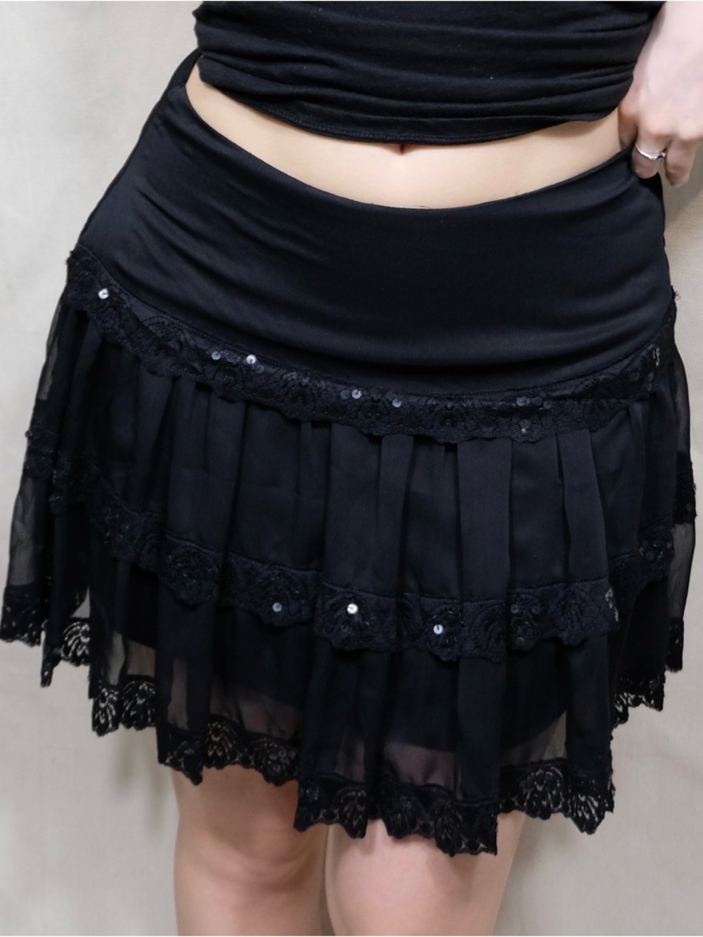 Y2K Garage Black Lace Tiered Women’s Mini Skirt